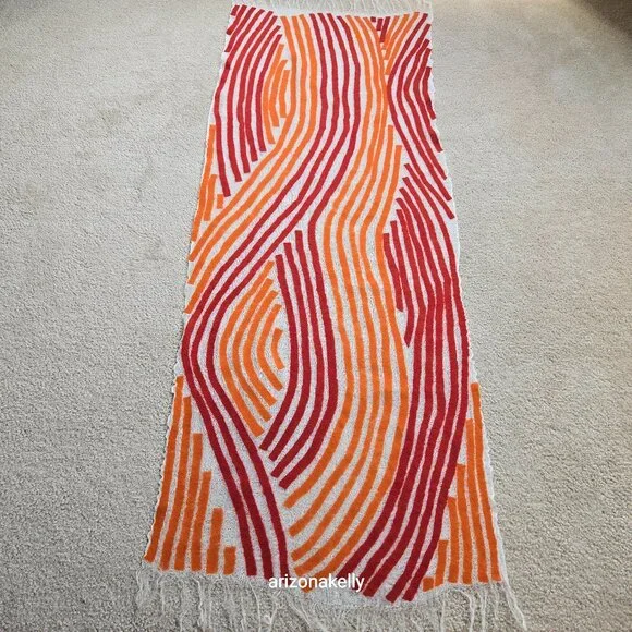 NWOT Zoe Woven Scarf with Vibrant Wool Stripes Red & Orange - Picture 16 of 16